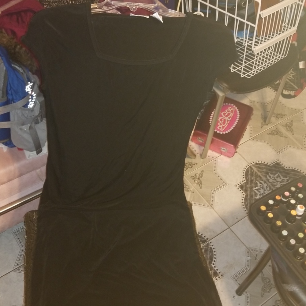 Units No Wrinkle Long Black Square Neck Dress Sz S